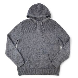Commerce Grey Knit Hoodie Henley Sweater Men XL Cotton Blend Pullover Casual